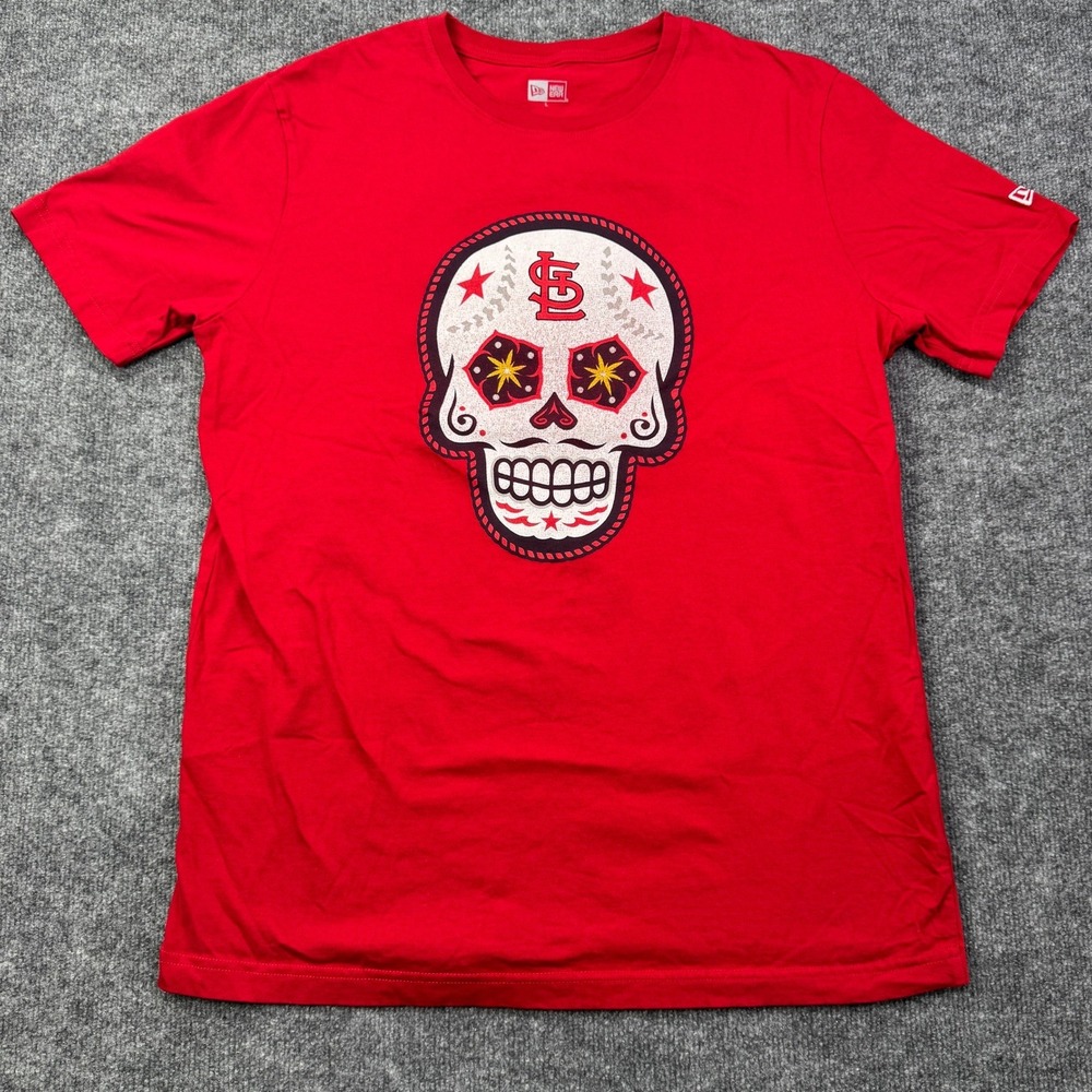 St Louis Cardinals New Era Graphic Tee Mens L Red Sugar Skull Day of the Dead